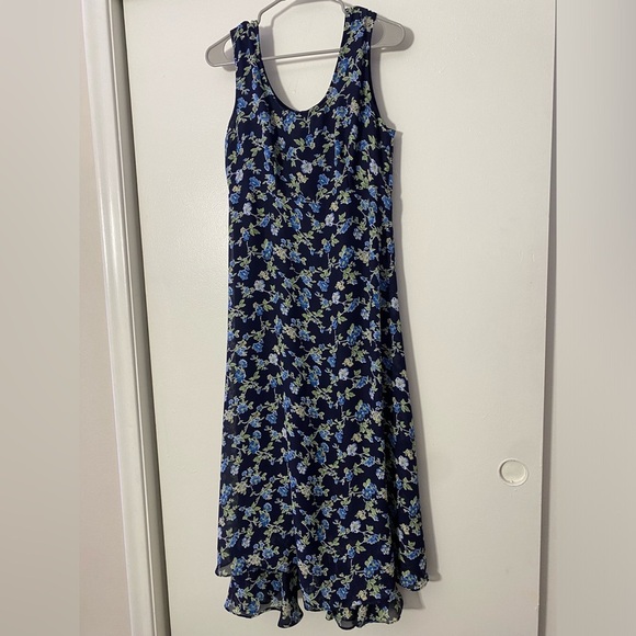 Vintage 90s Navy Floral Maxi Dress Size Medium - Picture 1 of 7